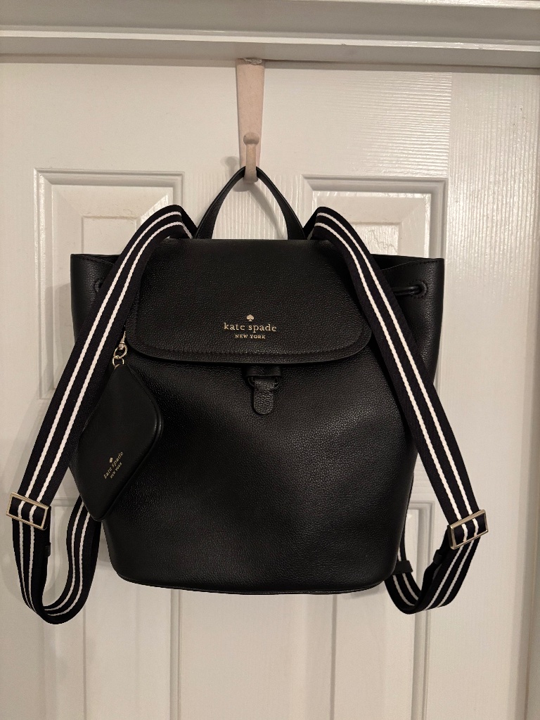 Nwot Kate Spade Black Pebble Leather Backpack Purse